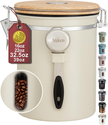 Coffee Canister with Window, Airtight Stainless Steel Container, 22OZ