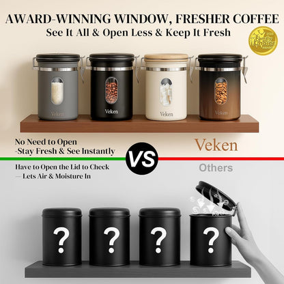 Coffee Canister with Window, Airtight Stainless Steel Container, 22OZ