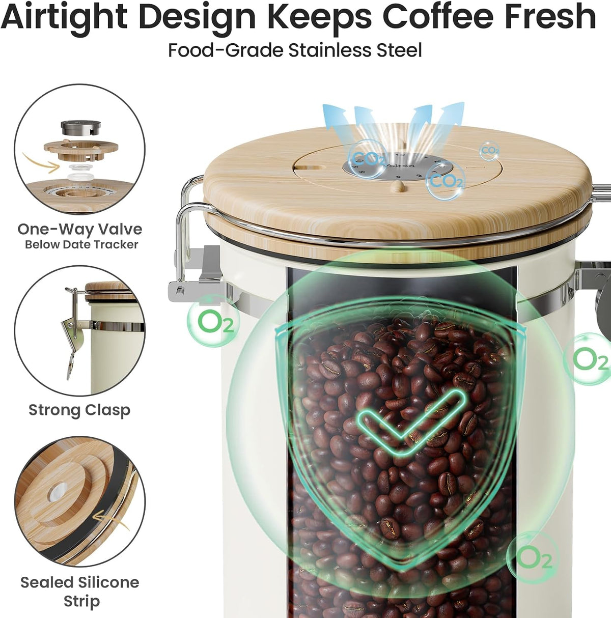Coffee Canister with Window, Airtight Stainless Steel Container, 22OZ