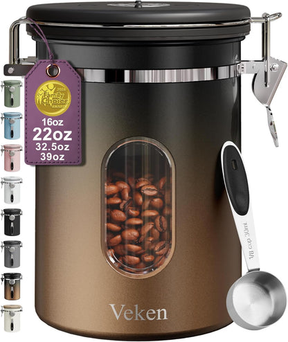 Coffee Canister with Window, Airtight Stainless Steel Container, 22OZ