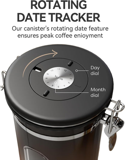 Coffee Canister with Window, Airtight Stainless Steel Container, 22OZ