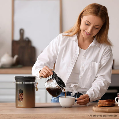 Coffee Canister with Window, Airtight Stainless Steel Container, 22OZ