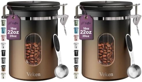 Coffee Canister with Window, Airtight Stainless Steel Container, 22OZ