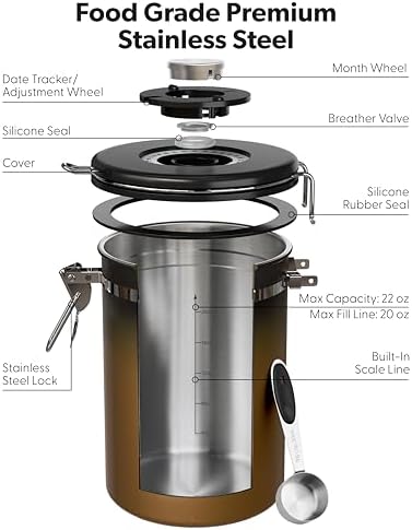Coffee Canister with Window, Airtight Stainless Steel Container, 22OZ