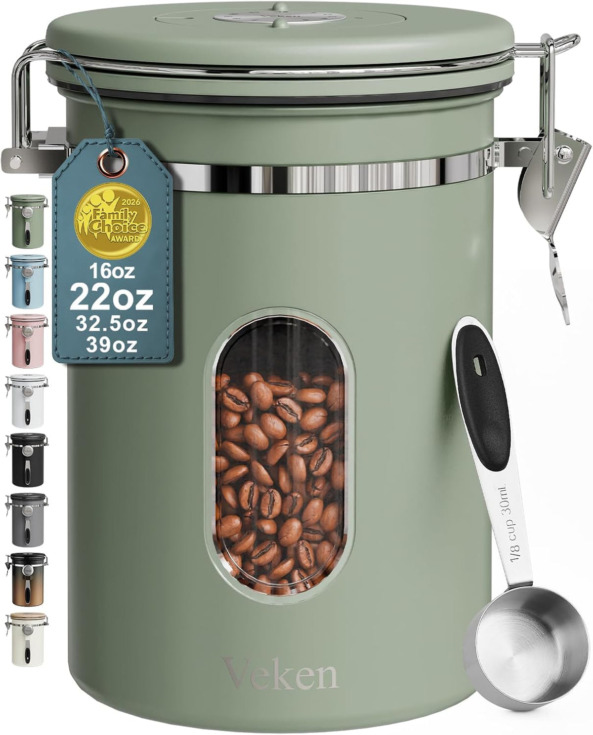 Coffee Canister with Window, Airtight Stainless Steel Container, 22OZ