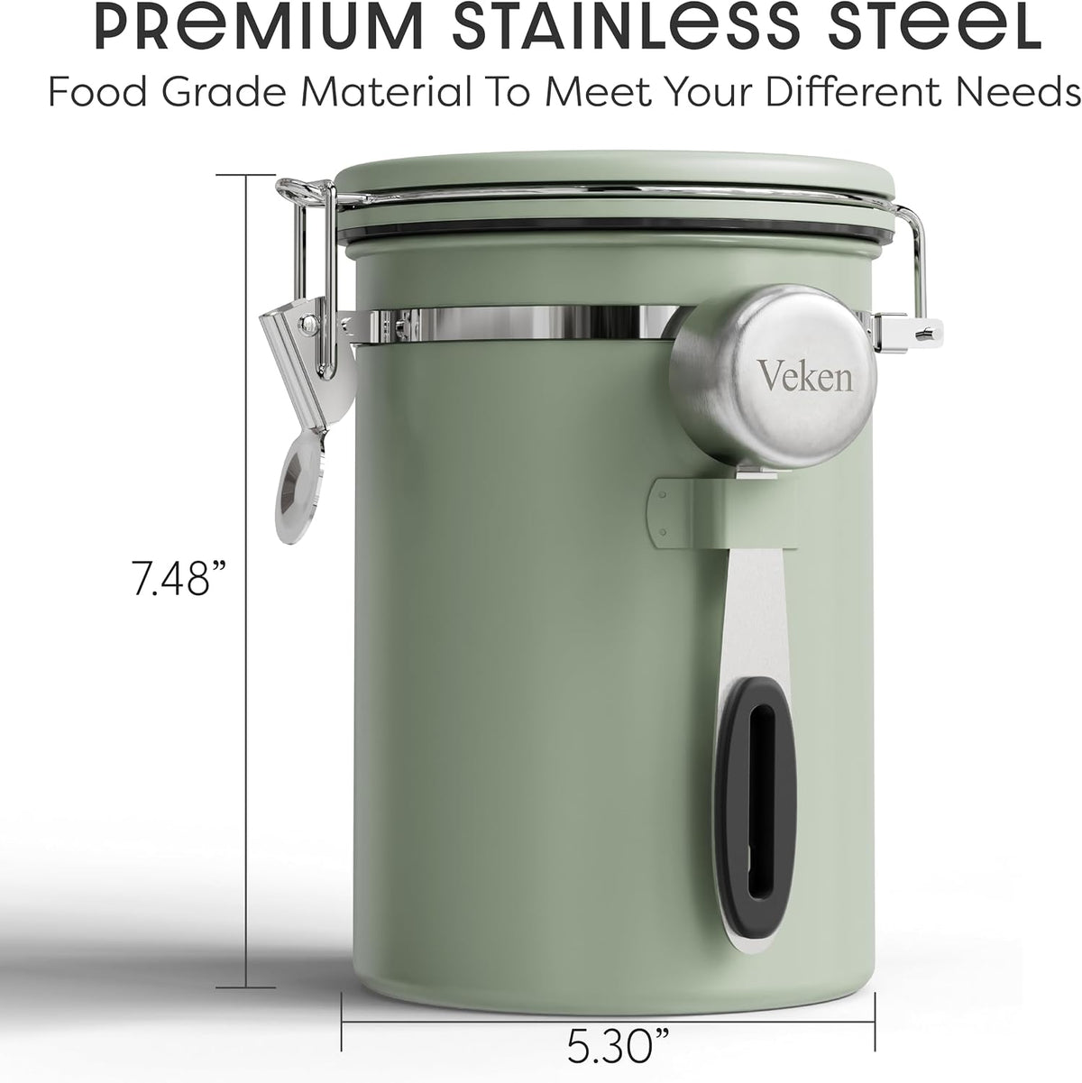 Coffee Canister with Window, Airtight Stainless Steel Container, 22OZ