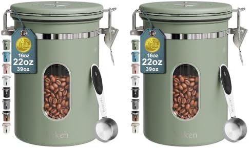 Coffee Canister with Window, Airtight Stainless Steel Container, 22OZ