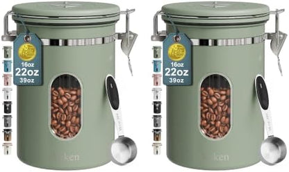 Coffee Canister with Window, Airtight Stainless Steel Container, 22OZ