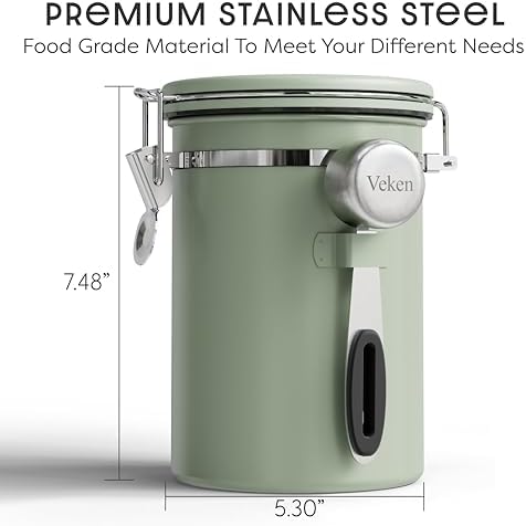Coffee Canister with Window, Airtight Stainless Steel Container, 22OZ