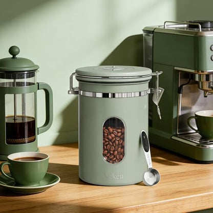 Coffee Canister with Window, Airtight Stainless Steel Container, 22OZ