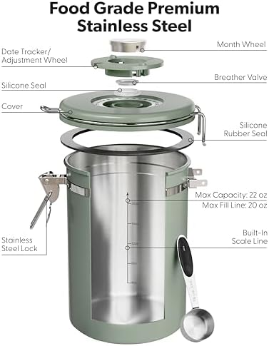 Coffee Canister with Window, Airtight Stainless Steel Container, 22OZ