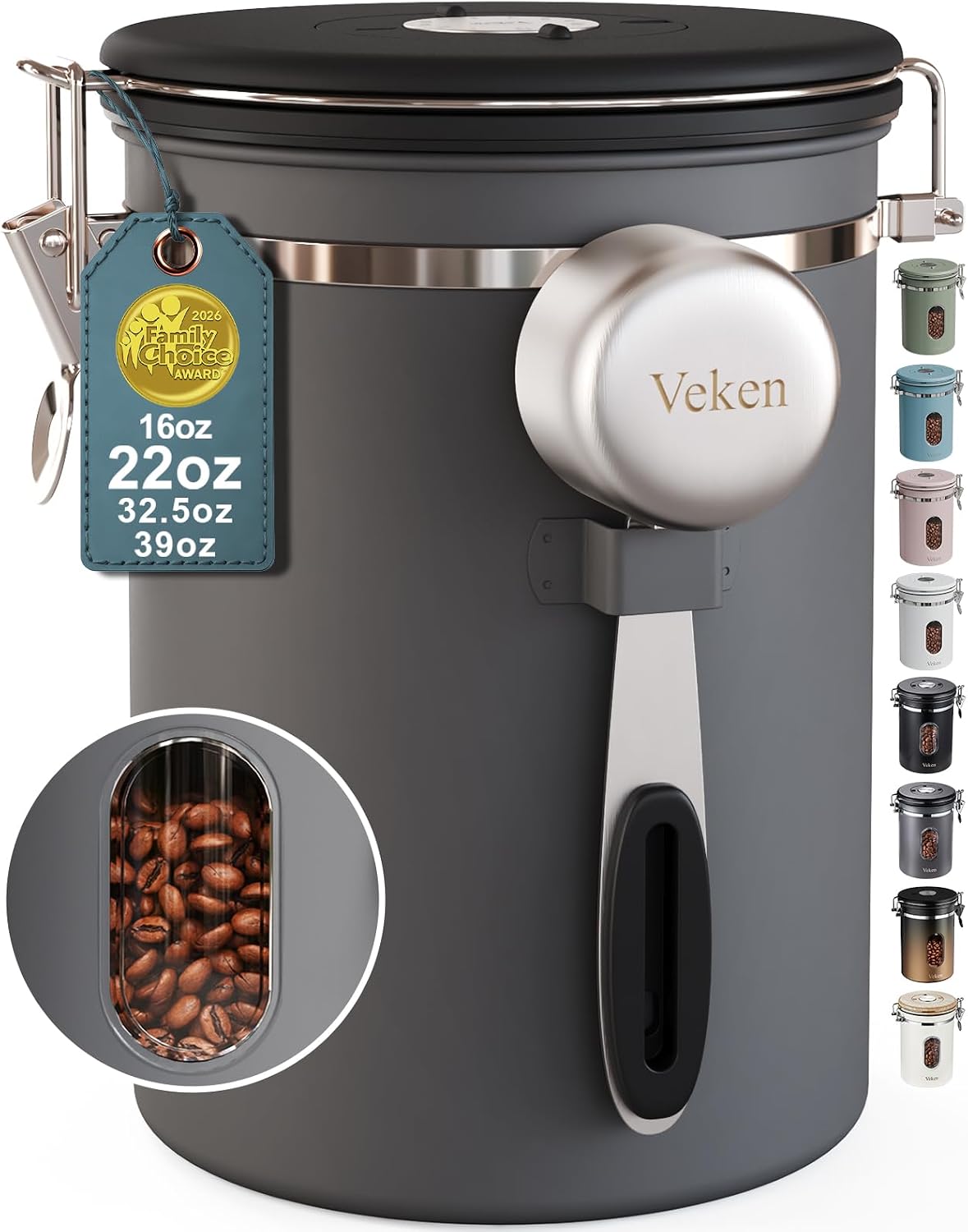Coffee Canister with Window, Airtight Stainless Steel Container, 22OZ