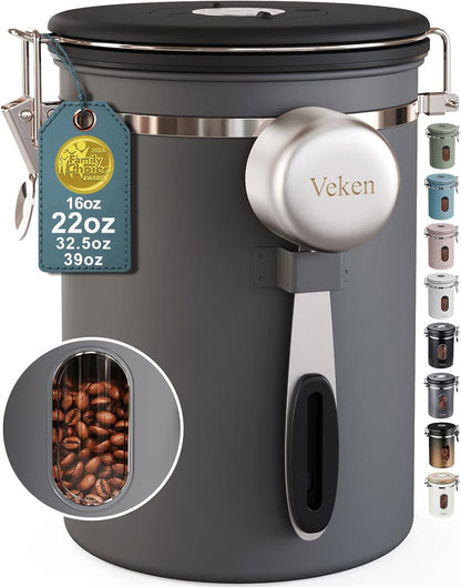 Coffee Canister with Window, Airtight Stainless Steel Container, 22OZ