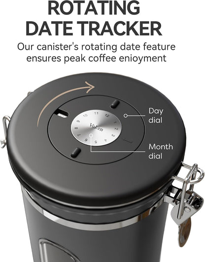 Coffee Canister with Window, Airtight Stainless Steel Container, 22OZ