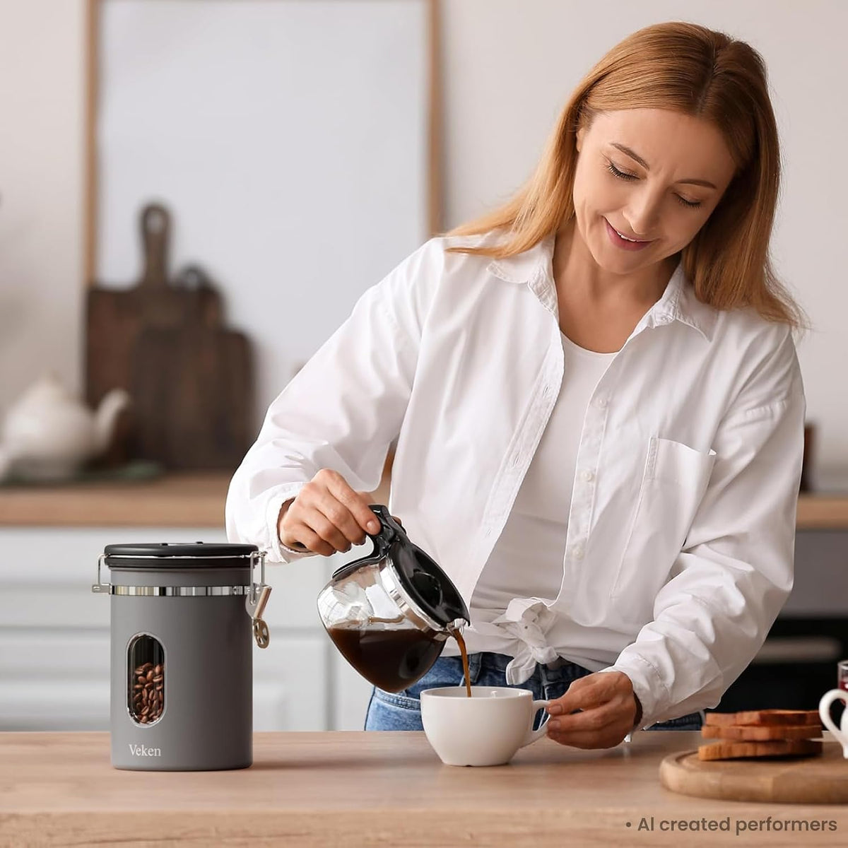 Coffee Canister with Window, Airtight Stainless Steel Container, 22OZ