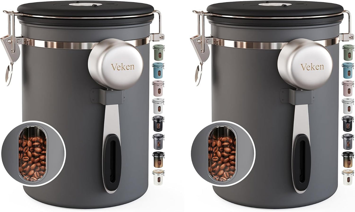 Coffee Canister with Window, Airtight Stainless Steel Container, 22OZ
