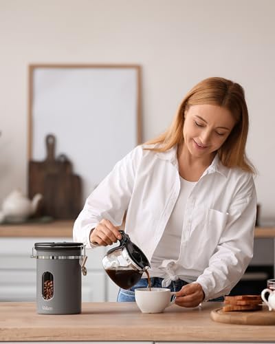 Coffee Canister with Window, Airtight Stainless Steel Container, 22OZ