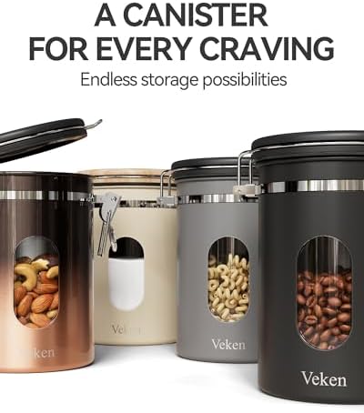 Coffee Canister with Window, Airtight Stainless Steel Container, 22OZ