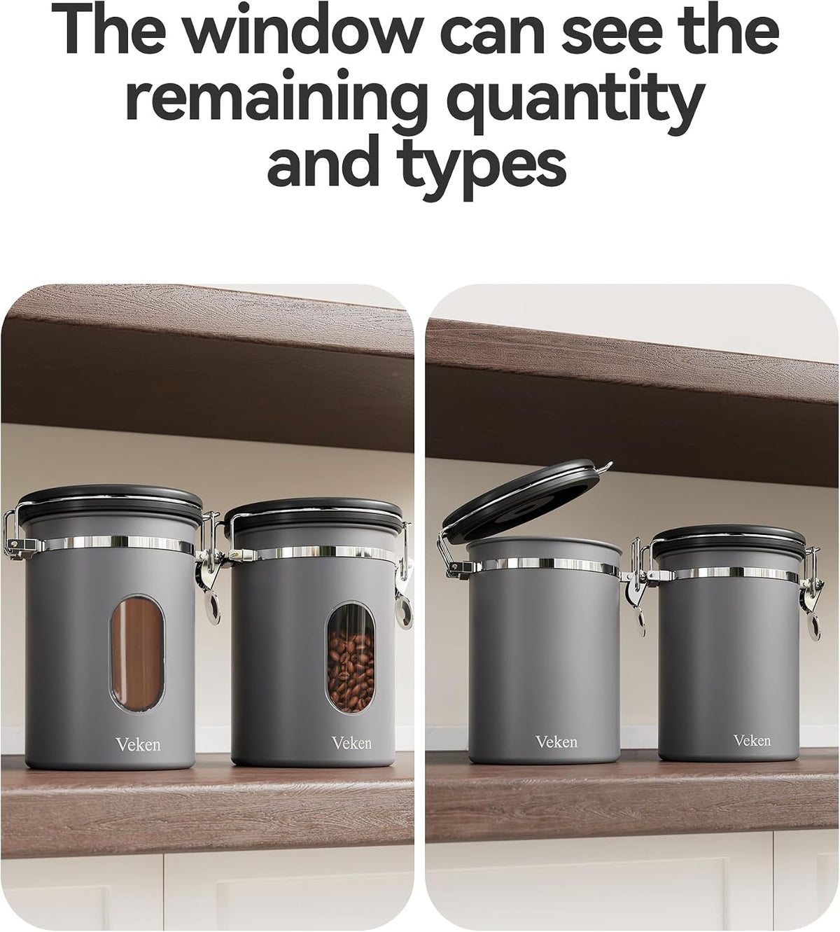 Coffee Canister with Window, Airtight Stainless Steel Container, 22OZ