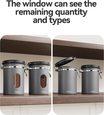 Coffee Canister with Window, Airtight Stainless Steel Container, 22OZ