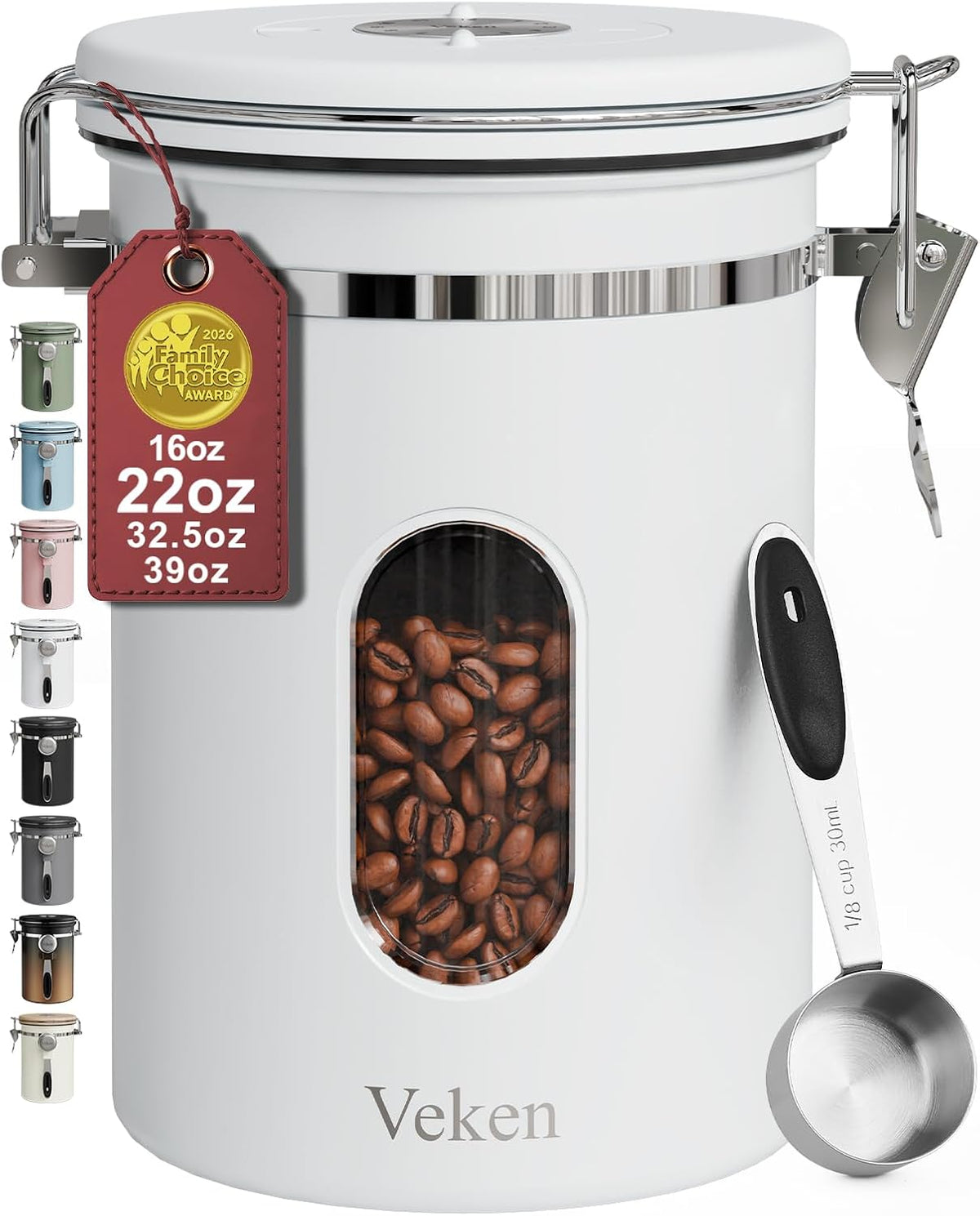Coffee Canister with Window, Airtight Stainless Steel Container, 22OZ