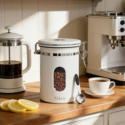 Coffee Canister with Window, Airtight Stainless Steel Container, 22OZ