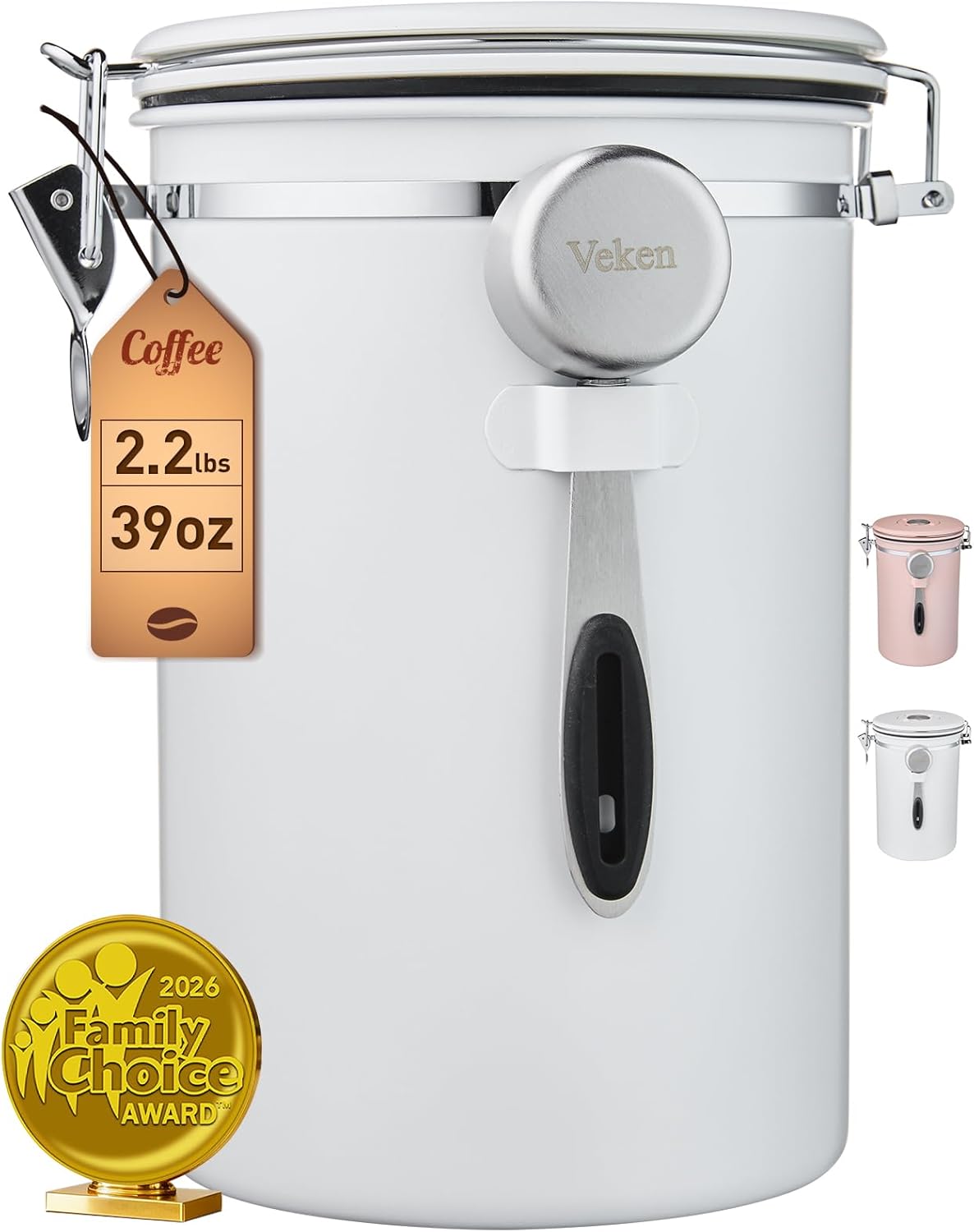 Coffee Canister with Window, Airtight Stainless Steel Container, 22OZ