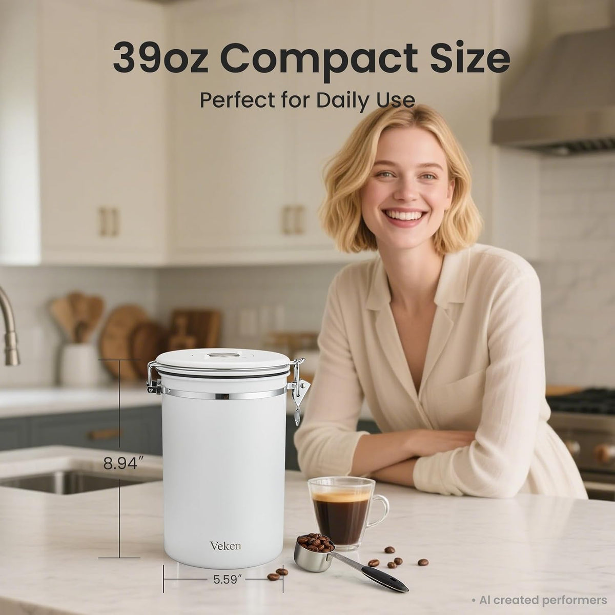 Coffee Canister with Window, Airtight Stainless Steel Container, 22OZ