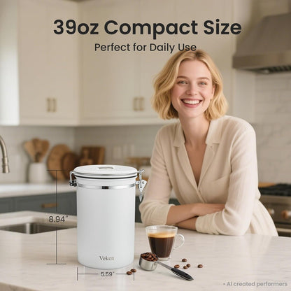 Coffee Canister with Window, Airtight Stainless Steel Container, 22OZ