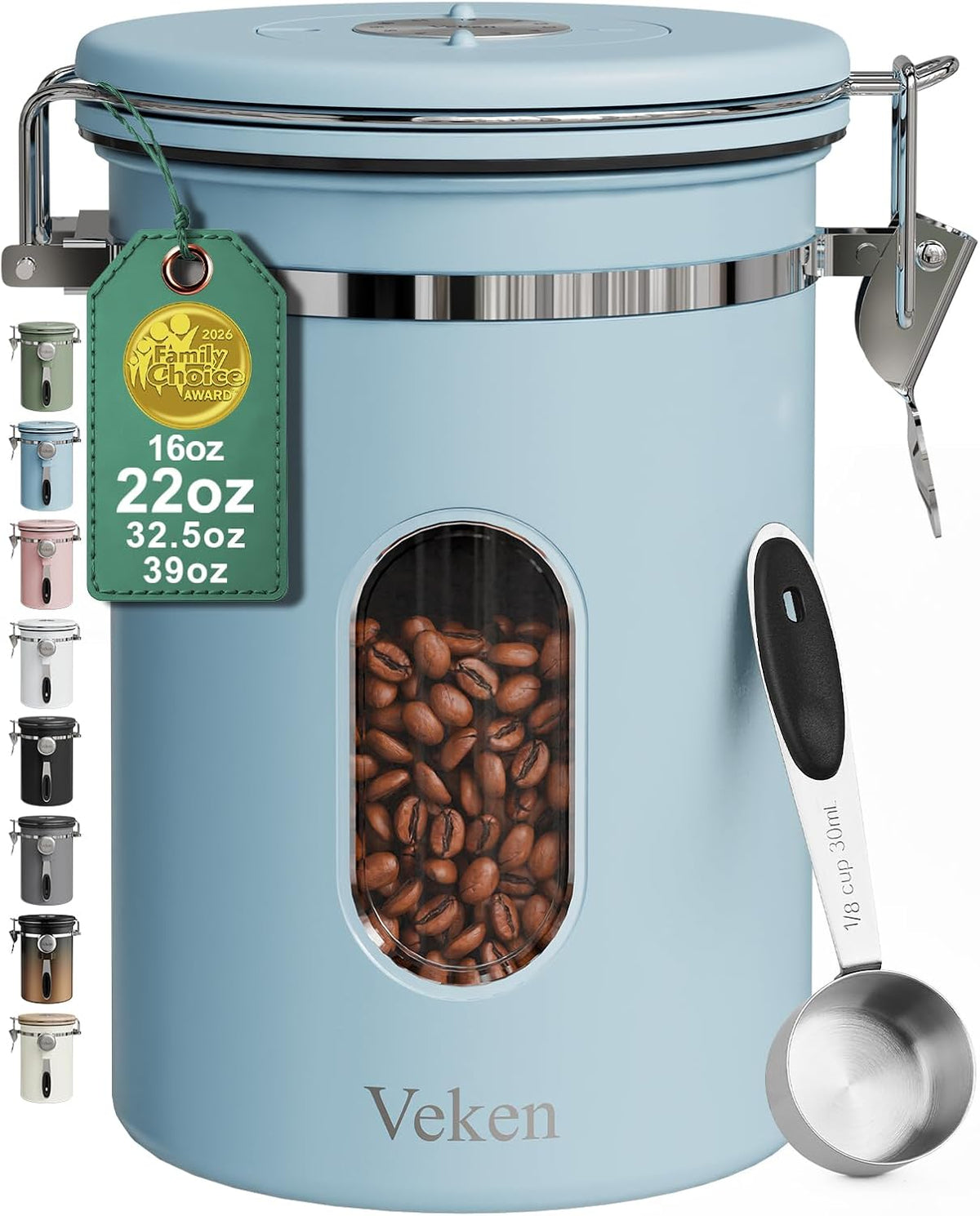 Coffee Canister with Window, Airtight Stainless Steel Container, 22OZ