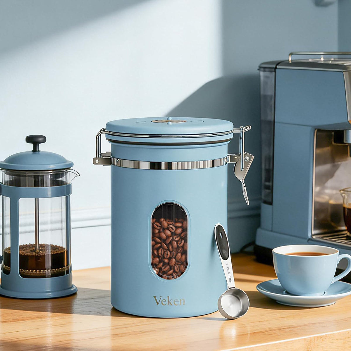 Coffee Canister with Window, Airtight Stainless Steel Container, 22OZ