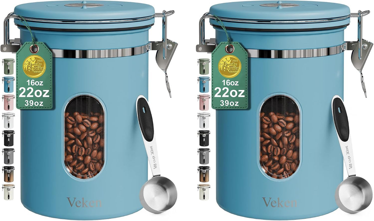 Coffee Canister with Window, Airtight Stainless Steel Container, 22OZ