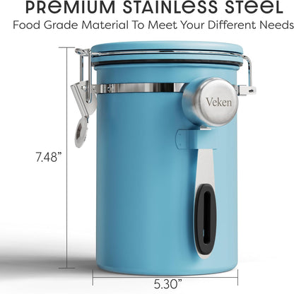 Coffee Canister with Window, Airtight Stainless Steel Container, 22OZ
