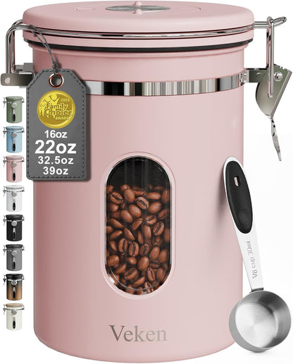 Coffee Canister with Window, Airtight Stainless Steel Container, 22OZ