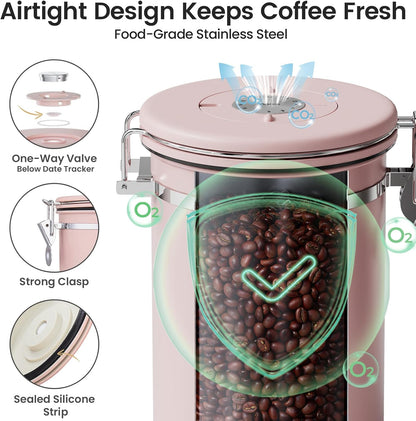 Coffee Canister with Window, Airtight Stainless Steel Container, 22OZ