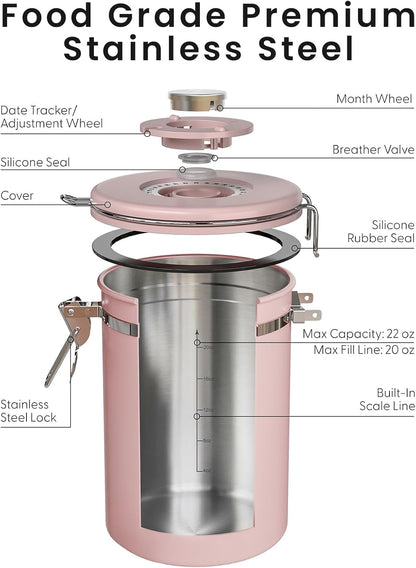 Coffee Canister with Window, Airtight Stainless Steel Container, 22OZ