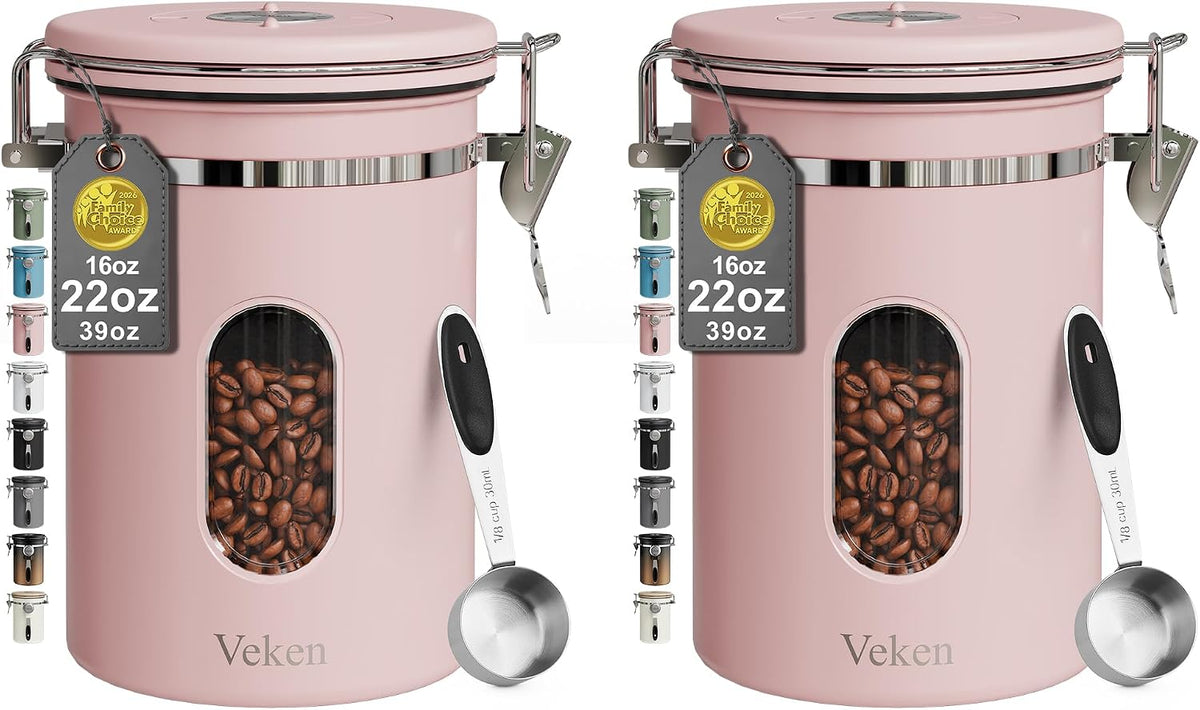 Coffee Canister with Window, Airtight Stainless Steel Container, 22OZ