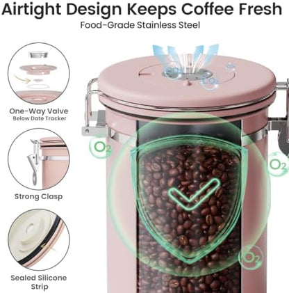 Coffee Canister with Window, Airtight Stainless Steel Container, 22OZ
