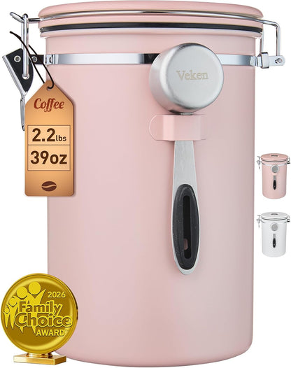 Coffee Canister with Window, Airtight Stainless Steel Container, 22OZ