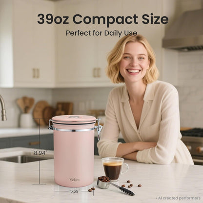 Coffee Canister with Window, Airtight Stainless Steel Container, 22OZ