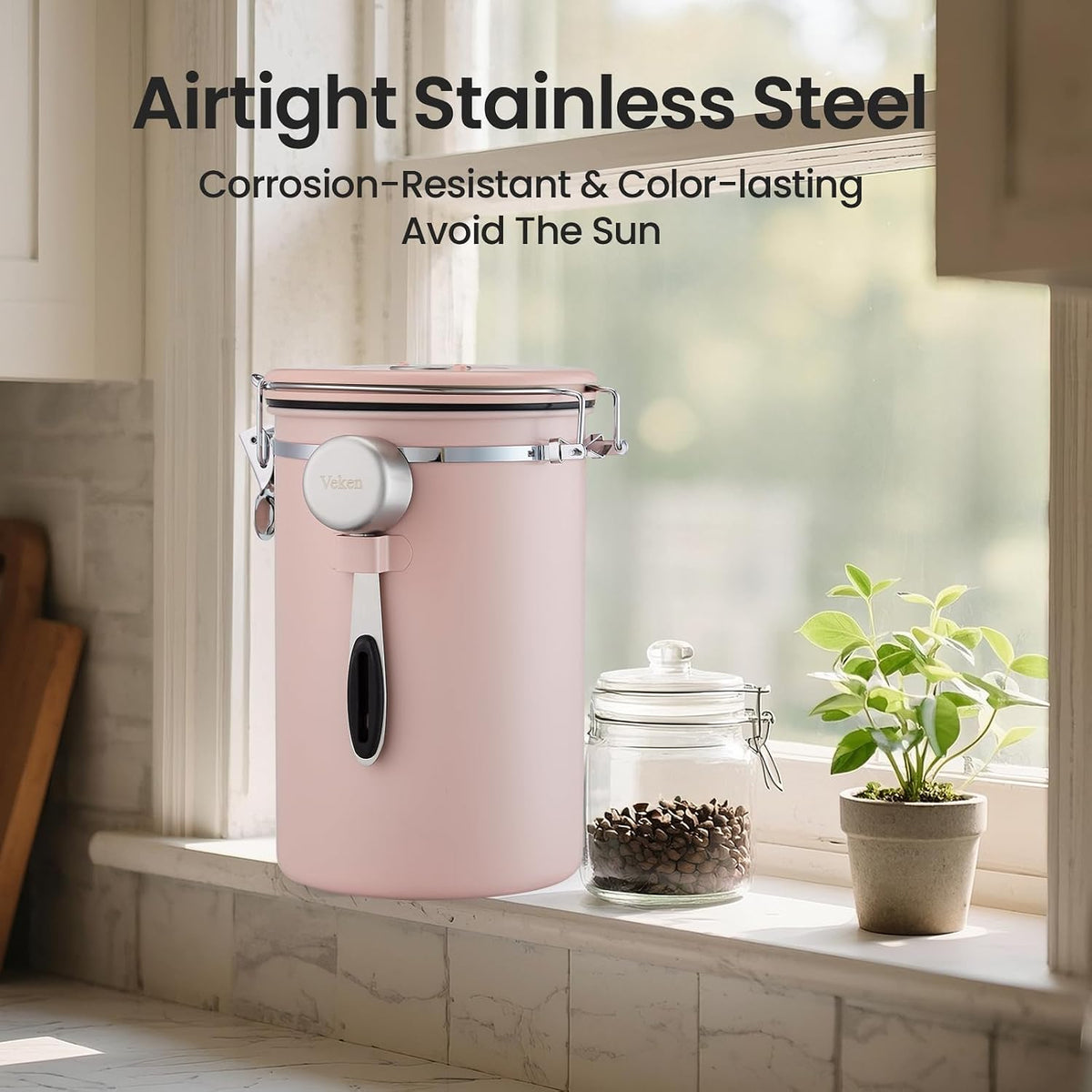 Coffee Canister with Window, Airtight Stainless Steel Container, 22OZ