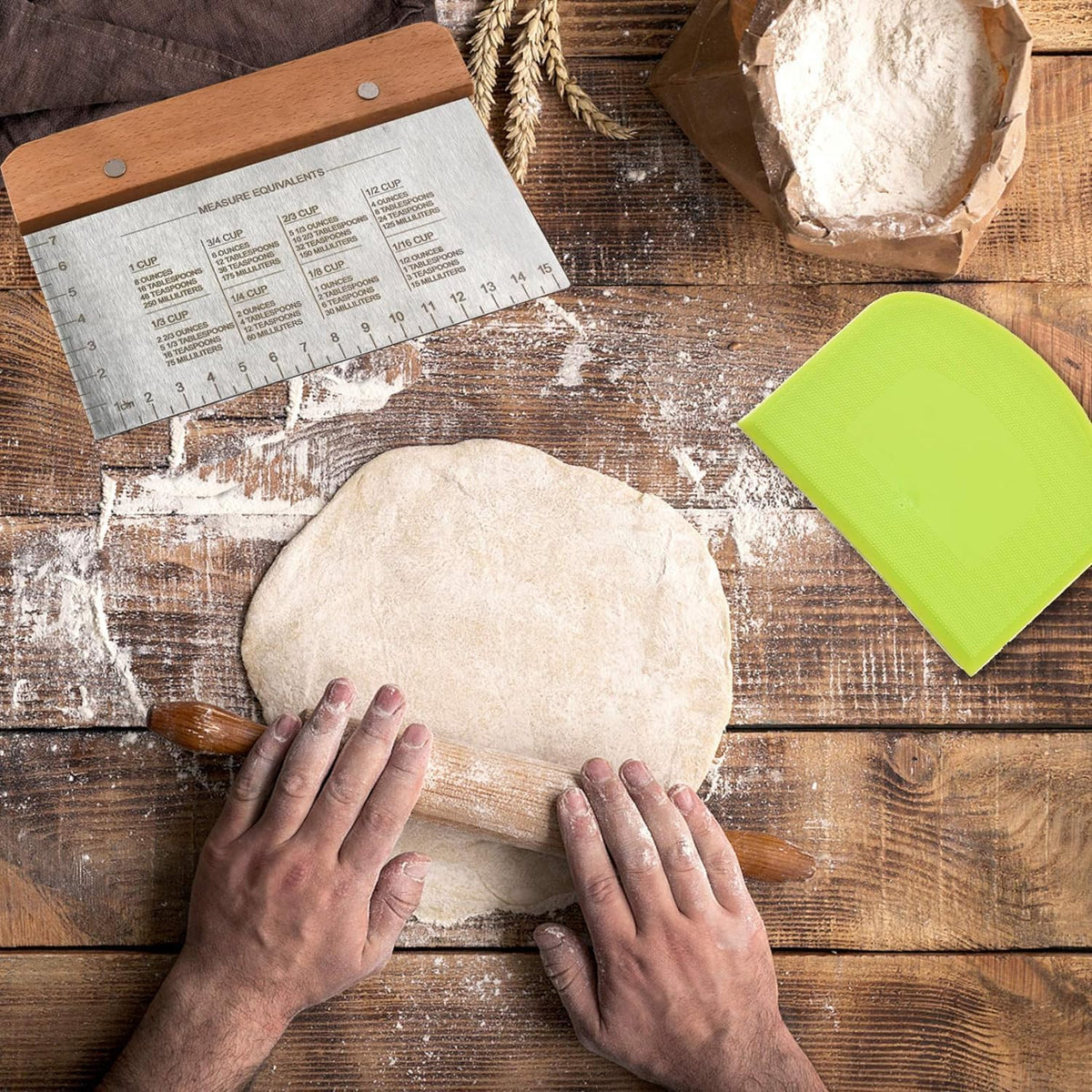 Dough Scraper & Bench Scraper Kitchen – Stainless Steel Sourdough Tools – Dough Cutter for Sourdough Bread, Pizza, and Flat Top Griddles – Chef Approved (Light)