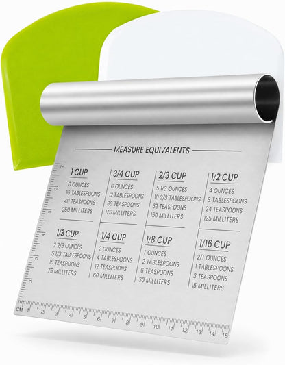 Dough Scraper & Bench Scraper Kitchen – Stainless Steel Sourdough Tools – Dough Cutter for Sourdough Bread, Pizza, and Flat Top Griddles – Chef Approved (Light)