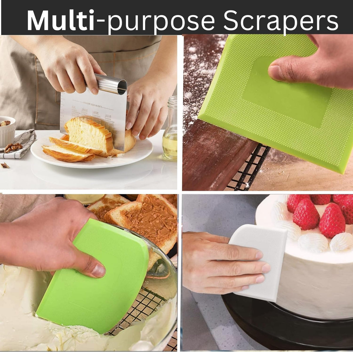 Dough Scraper & Bench Scraper Kitchen – Stainless Steel Sourdough Tools – Dough Cutter for Sourdough Bread, Pizza, and Flat Top Griddles – Chef Approved (Light)