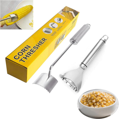 Corn Peeler For Corn On The Cob，2025 Upgrade Sawtooth Corn Cob Stripper Tool ，Ergonomic Design Ideal Tool For Long Handle Stainless Steel Corn On the Cob Stripper Tool (Silver, +1peeler)