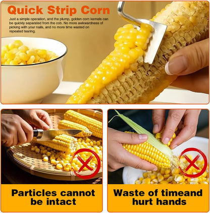 Corn Peeler For Corn On The Cob，2025 Upgrade Sawtooth Corn Cob Stripper Tool ，Ergonomic Design Ideal Tool For Long Handle Stainless Steel Corn On the Cob Stripper Tool (Silver, +1peeler)
