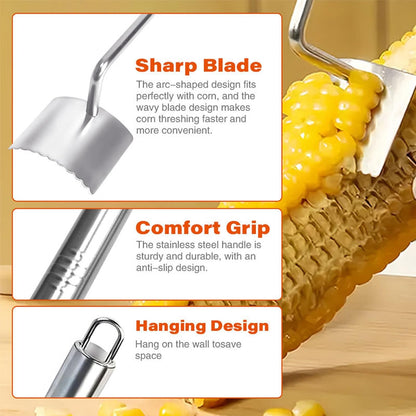 Corn Peeler For Corn On The Cob，2025 Upgrade Sawtooth Corn Cob Stripper Tool ，Ergonomic Design Ideal Tool For Long Handle Stainless Steel Corn On the Cob Stripper Tool (Silver, +1peeler)