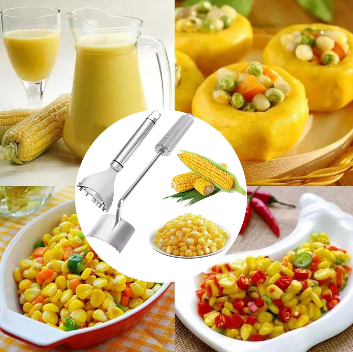 Corn Peeler For Corn On The Cob，2025 Upgrade Sawtooth Corn Cob Stripper Tool ，Ergonomic Design Ideal Tool For Long Handle Stainless Steel Corn On the Cob Stripper Tool (Silver, +1peeler)