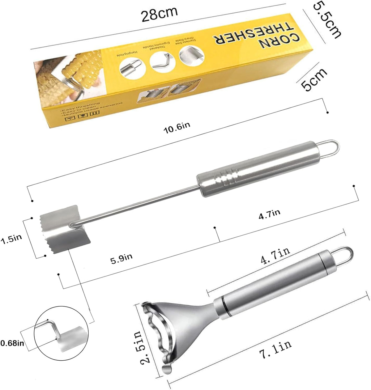 Corn Peeler For Corn On The Cob，2025 Upgrade Sawtooth Corn Cob Stripper Tool ，Ergonomic Design Ideal Tool For Long Handle Stainless Steel Corn On the Cob Stripper Tool (Silver, +1peeler)