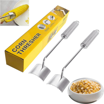Corn Peeler For Corn On The Cob，2025 Upgrade Sawtooth Corn Cob Stripper Tool ，Ergonomic Design Ideal Tool For Long Handle Stainless Steel Corn On the Cob Stripper Tool (Silver, +1peeler)